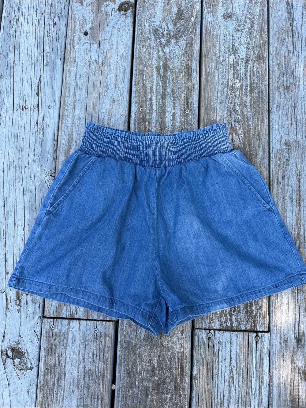 Universal Thread Blue High-Waist Smocked Denim Shorts